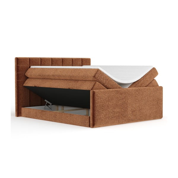 Oranžna boxspring postelja s prostorom za shranjevanje 140x200 cm Ava – Maison de Rêve-image-3