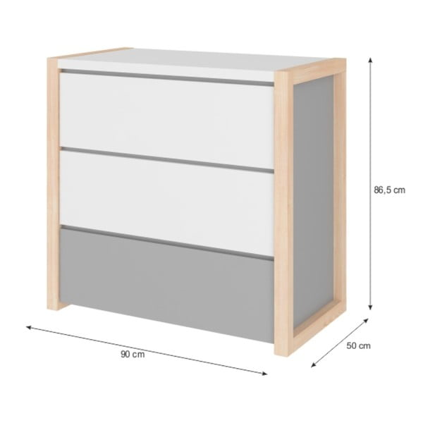 Siva komoda s 3 predali BELLAMY Pinette-image-2