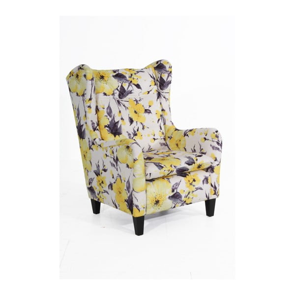 Max Winzer Merlon rumeno-beli cvetlični fotelj