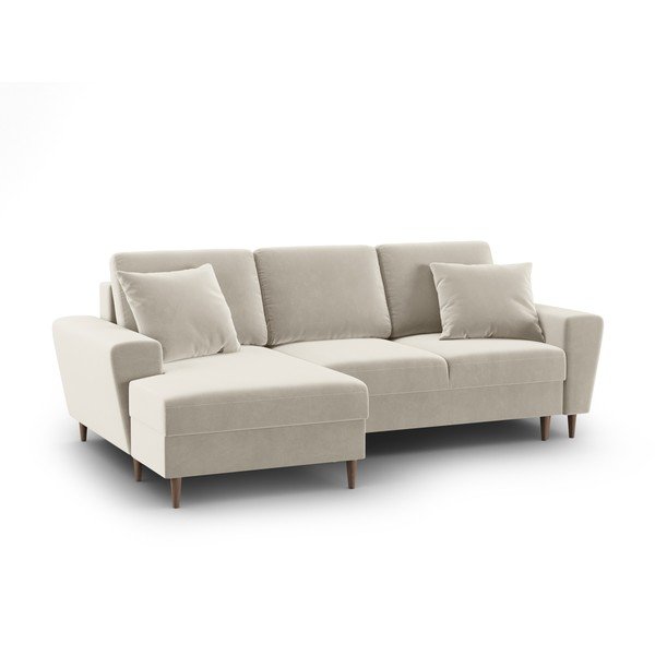 Bež žametna raztegljiva kotna sedežna garnitura s prostorom za shranjevanje (levi kot/z ležalnikom) Kyoto – Cosmopolitan Design-image-1