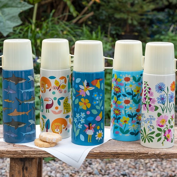 Modro-kremno bela otroška termovka 350 ml Butterfly Garden – Rex London-image-1