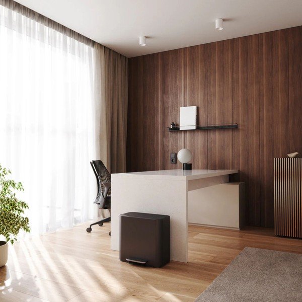 Mat črn jeklen koš za smeti za ločevanje odpadkov/s pedalom 15 l Dual Mini – simplehuman-image-1