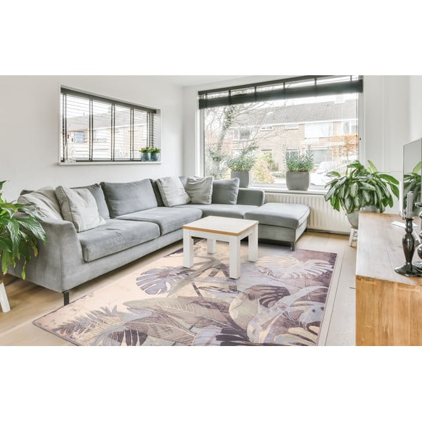 Siva/kremno bela volnena preproga 160x240 cm Plants – Agnella-image-1