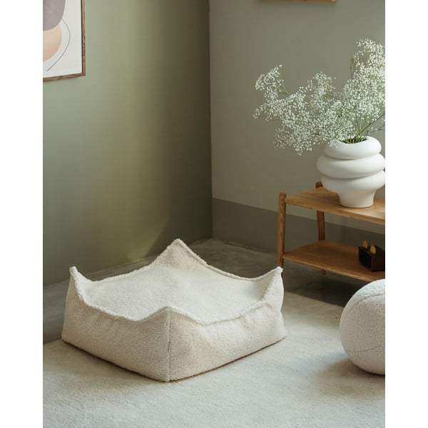 Kremno bela otroška vreča za sedenje iz tkanine bouclé Square – Wigiwama-image-1