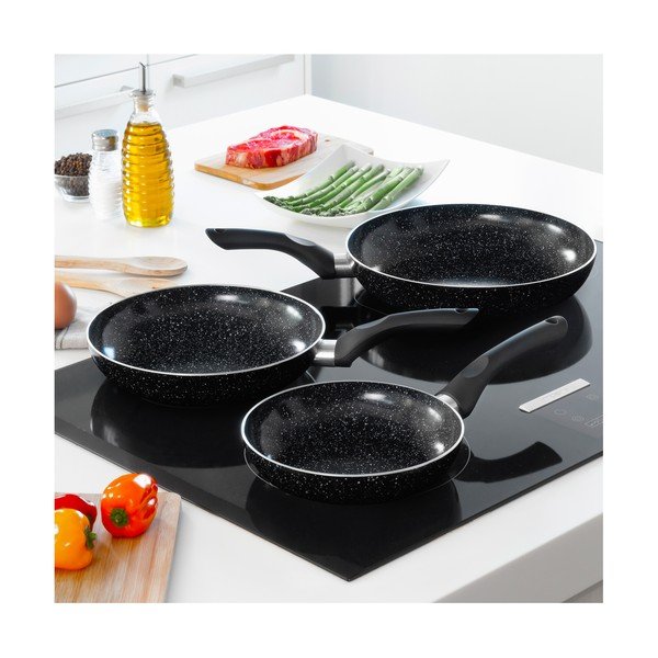 Komplet 3 črnih ponvic InnovaGoods Stone-image-1