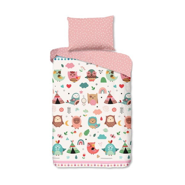 Rožnata enojna bombažna otroška posteljnina 140x200 cm Wise – Good Morning