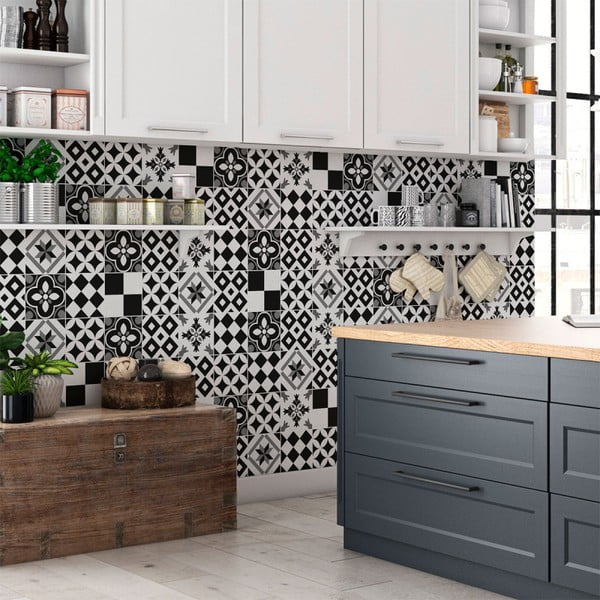 Komplet 60 stenskih nalepk Ambiance Wall Decal Cement Tiles Pinocito, 10 x 10 cm