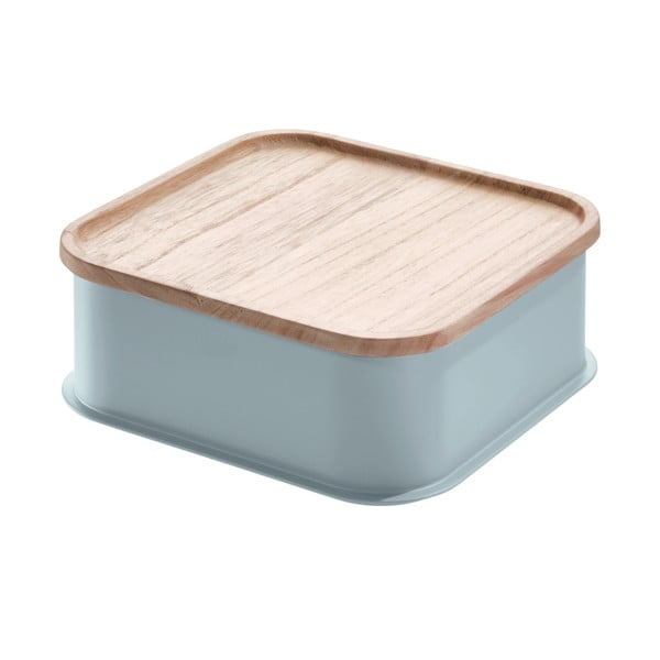 Siva škatla za shranjevanje s pokrovom iz lesa pavlovnije iDesign Eco, 21,3 x 21,3 cm