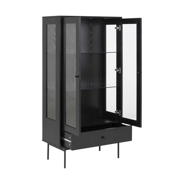 Črna vitrina v jesenovem dekorju 75x152 cm Angus – Actona-image-3