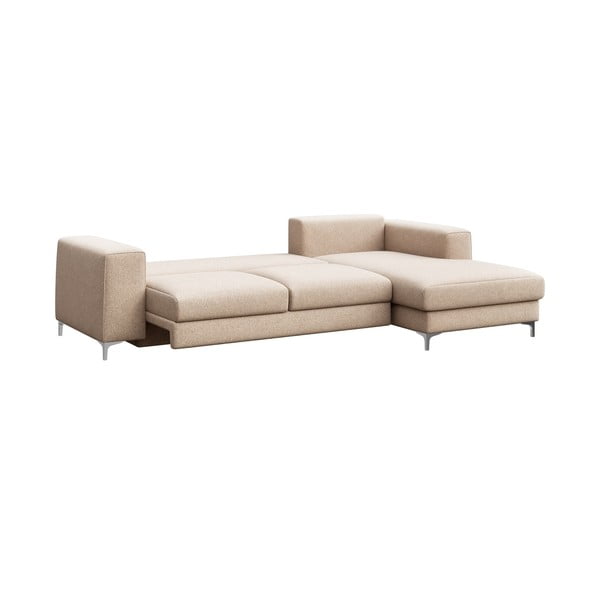 Bež raztegljiva kotna sedežna garnitura s prostorom za shranjevanje iz tkanine bouclé (desni kot/z ležalnikom) Rene – Rodier-image-3
