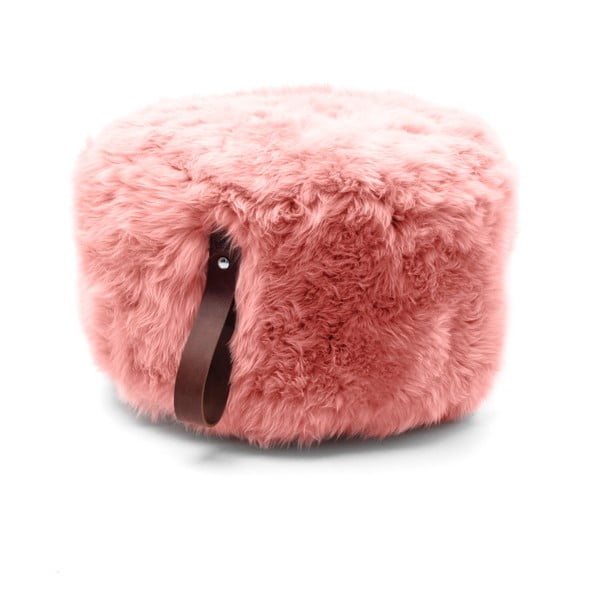 Puf iz rožnate ovčje kože z rjavo zanko Royal Dream, Ø 60 cm