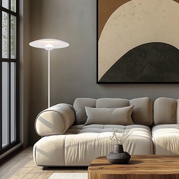 Bela LED stoječa svetilka s kovinskim senčilom (višina 140 cm) Lund – Candellux Lighting-image-1