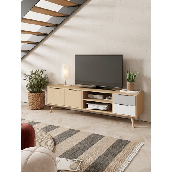 TV omarica iz masivnega bora v naravni barvi 180x53 cm Elfa – Marckeric-image-1