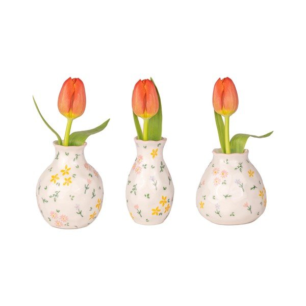 Kremno bele vaze v kompletu 3 ks iz kamenine (višina 10 cm) Ditsy Floral – Sass & Belle-image-3