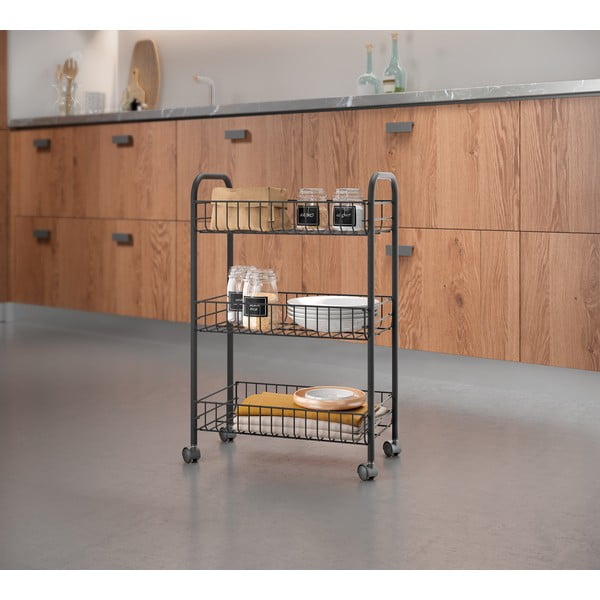 Črni mobilni voziček iz nerjavečega jekla Metaltex Lugano Lava -image-3