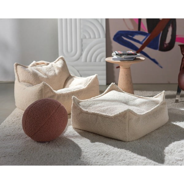 Kremno bela otroška vreča za sedenje iz tkanine bouclé Square – Wigiwama-image-3