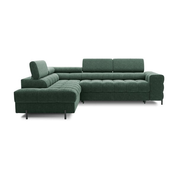 Zelena raztegljiva/s prostorom za shranjevanje kotna sedežna garnitura iz tkanine bouclé (levi kot/v obliki črke L) Ferucce – ELTAP