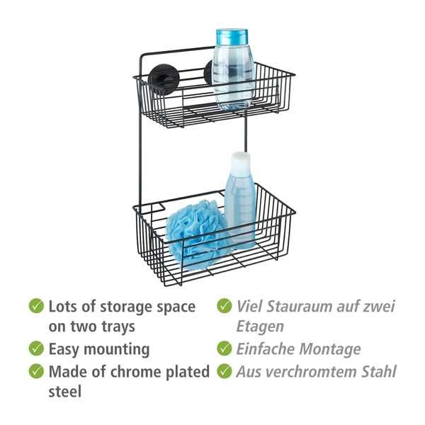 Črna stenska polica za kopalnico Wenko Vacuum-Loc® Pavia-image-2