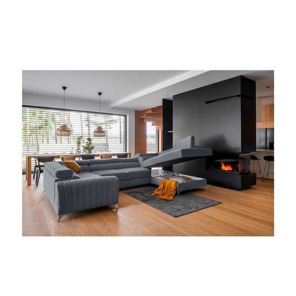 Modra raztegljiva/s prostorom za shranjevanje kotna sedežna garnitura (desni kot/v obliki črke "U") Louis – ELTAP-image-2