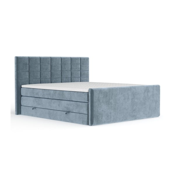 Modra boxspring postelja s prostorom za shranjevanje 140x200 cm Ava – Maison de Rêve