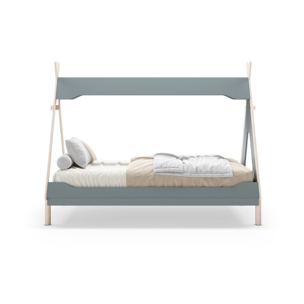 Modrozelena otroška postelja iz masivnega bora v obliki hiške 90x190 cm Nora – Marckeric-image-4