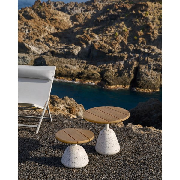 Okrogla mizica v beli in naravni barvi z mizno ploščo iz akacije ø 55 cm Saura – Kave Home-image-1