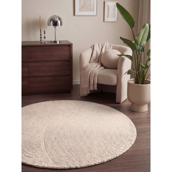 Ročno tkana volnena okrogla preproga v svetli naravni barvi ø 120 cm Calmio – Hanse Home-image-1