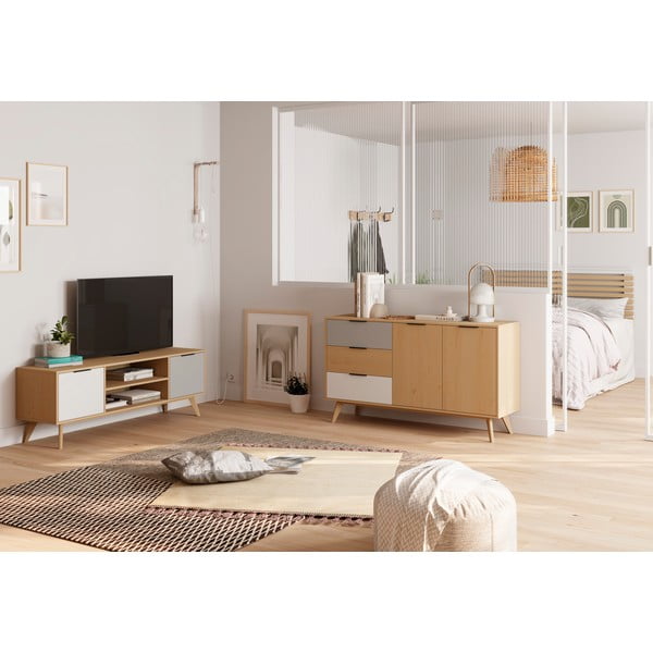 TV omarica iz masivnega bora v naravni barvi 140x53 cm Elfa – Marckeric-image-1