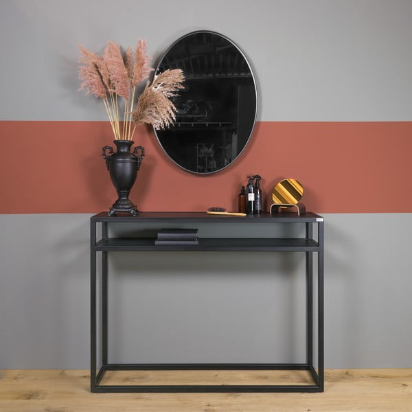 Črna stranska mizica s hrastovo mizno ploščo 30x120 cm Daniël – Spinder Design-image-1