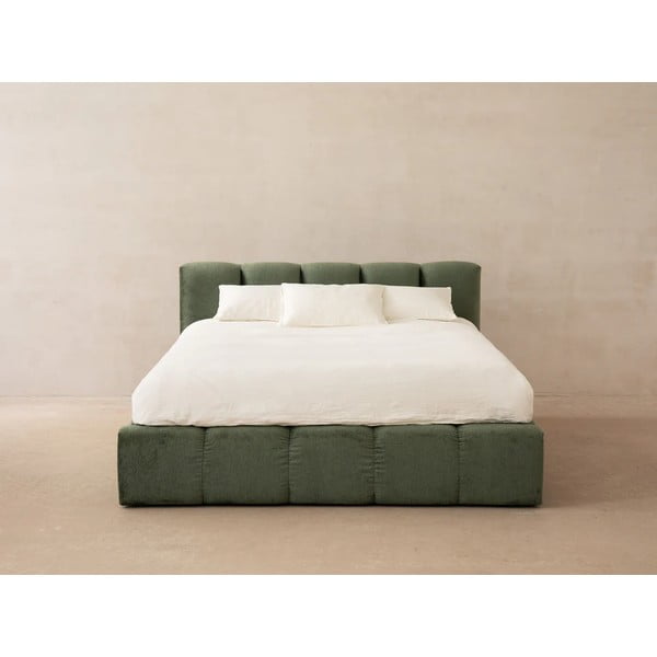Zelena oblazinjena zakonska postelja s prostorom za shranjevanje z letvenim dnom 160x200 cm Lupine – Micadoni Home-image-4