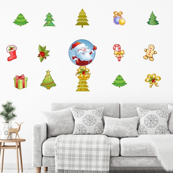 Set 15 božičnih nalepk Ambiance Santa Claus in njegova božična drevesa-image-2