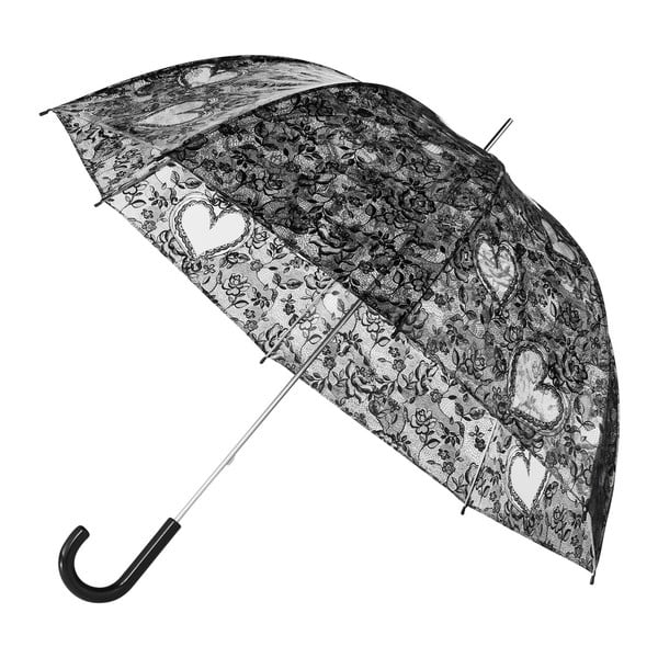 Prozoren dežnik s črnimi detajli Ptičja kletka Srce, ⌀ 95 cm