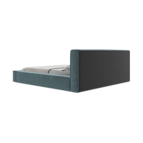 Modra oblazinjena zakonska postelja z odlagalnim prostorom z rešetko 140x200 cm Noho - Makamii-image-2