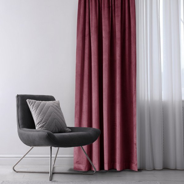 Bordo rdeča/rožnata žametna zavesa za delno zatemnitev 140x270 cm Eyelets – Restilo-image-1