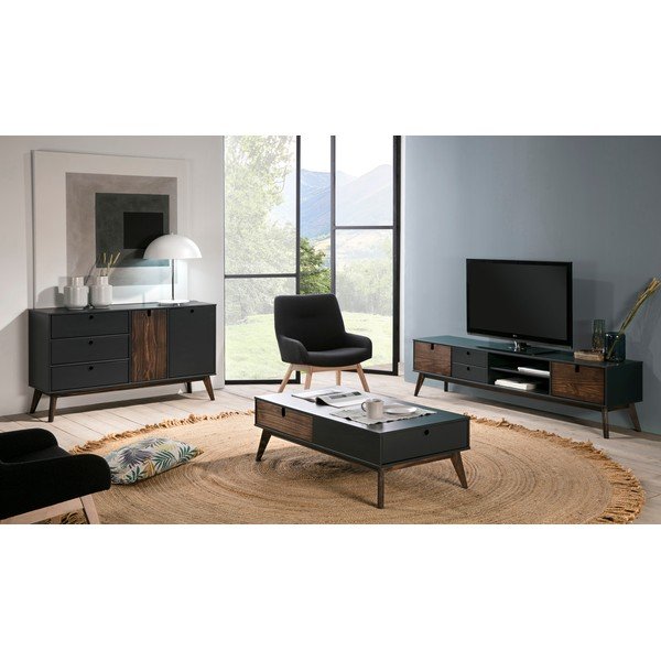 Antracitno siva TV mizica z nogami iz borovega lesa Marckeric Kiara-image-1