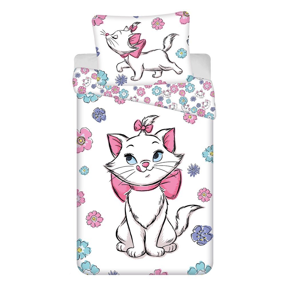 Bela enojna bombažna otroška posteljnina 140x200 cm Marie Cat "Floral"