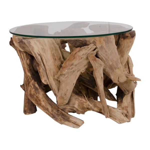 Rjava okrogla mizica s stekleno mizno ploščo ø 60 cm Grand Canyon – House Nordic