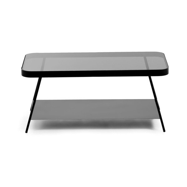 Črna mizica s stekleno mizno ploščo 45x90 cm Duilia – Kave Home-image-3