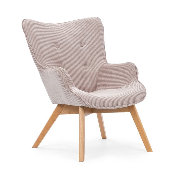 Svetlo rožnat fotelj iz rebrastega žameta Niko – Ropez