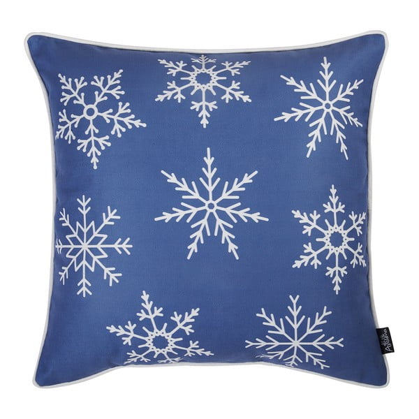 Modra prevleka za blazino z božičnim motivom Mike & Co. NEW YORK Honey Snowflakes, 45 x 45 cm