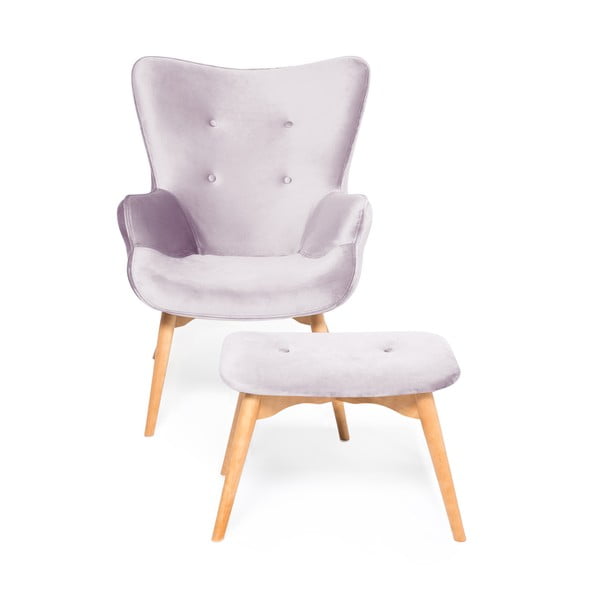 Sivkasto vijolični fotelj in podnožje s podlago iz naravnega žameta Vivonita Cora-image-2