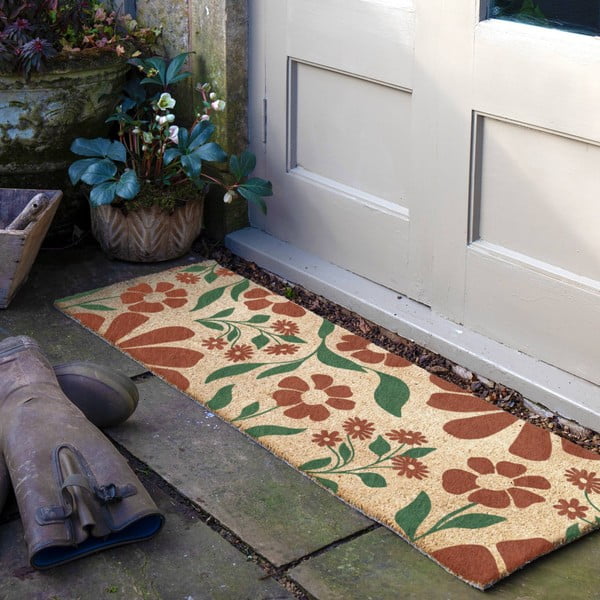 Predpražnik iz kokosovih vlaken 40x120 cm Red & Green Floral – Artsy Doormats-image-1