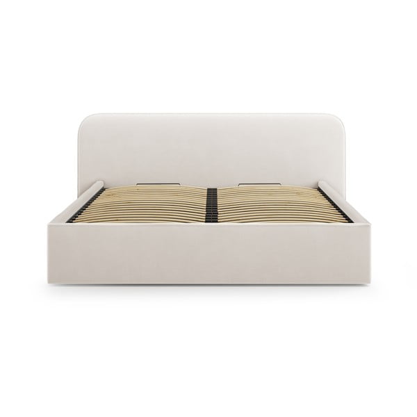 Slonokoščena oblazinjena zakonska postelja s prostorom za shranjevanje in z letvenim dnom 180x200 cm Elizabeth – Micadoni -image-4