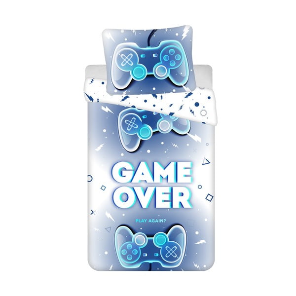 Belo-modra enojna bombažna otroška posteljnina 140x200 cm Game over  – Jerry Fabrics
