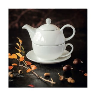 Bel porcelanast čajnik s skodelico Maxwell & Williams Basic