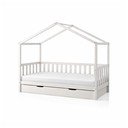Bela otroška postelja iz masivnega bora v obliki hiške z dodatnim ležiščem in prostorom za shranjevanje 90x200 cm DALLAS – Vipack