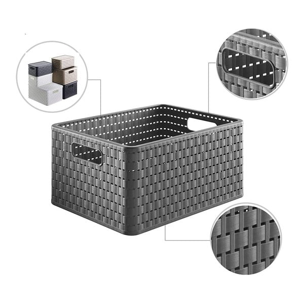 Temno siva košara za shranjevanje iz reciklirane plastike Country - Rotho-image-2