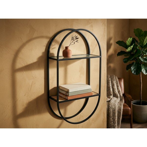 Črna/v naravni barvi večnivojska kovinska polica 35 cm Mataram – Premier Housewares-image-1