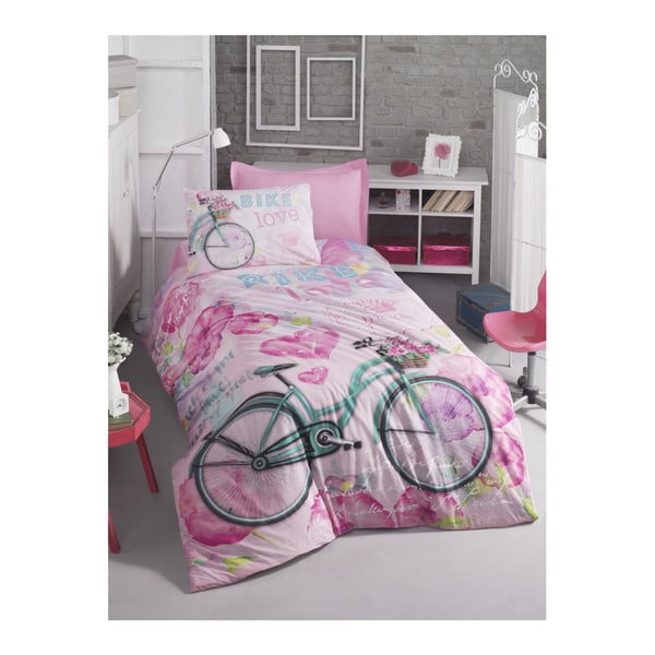 Posteljno perilo z rjuho za eno enojno posteljo Bike, 160 x 220 cm