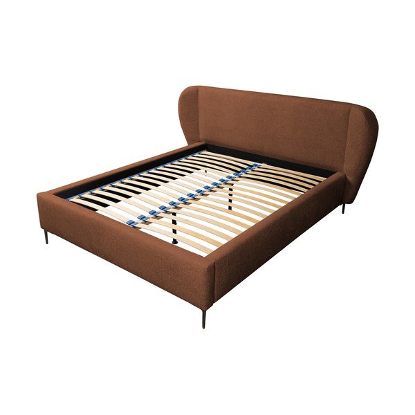 Oblazinjena zakonska postelja z letvenim dnom 160x200 cm v barvi terakote Makana – Makamii-image-2